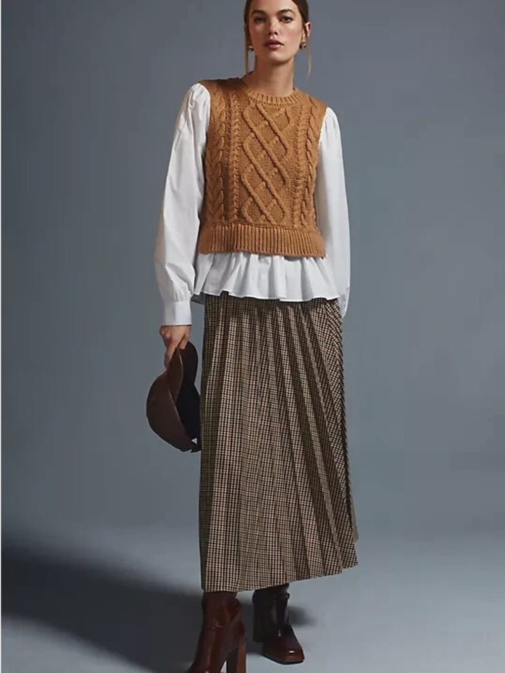 Anthropologie Cable Knit Sleeveless Sweater Vest - Camel - Picture 2 of 11